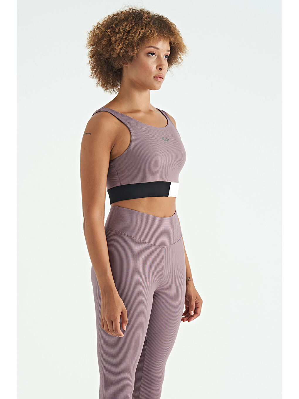 Pembe Gül Kurusu Renk Bloklu Logo Baskılı Dar Kalıp Fitilli Kadın Büstiyer - 97275-3