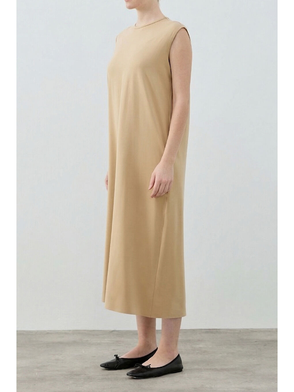 Bej Merwish Denye İçlik Elbise 1679 Vizon-3