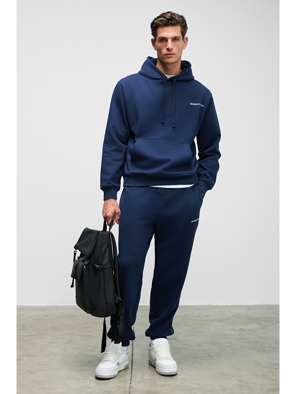 Scarn Erkek Pamuklu İçi Polarlı Nakışlı Kapüşonlu Relaxed Koyu Lacivert Sweatshirt