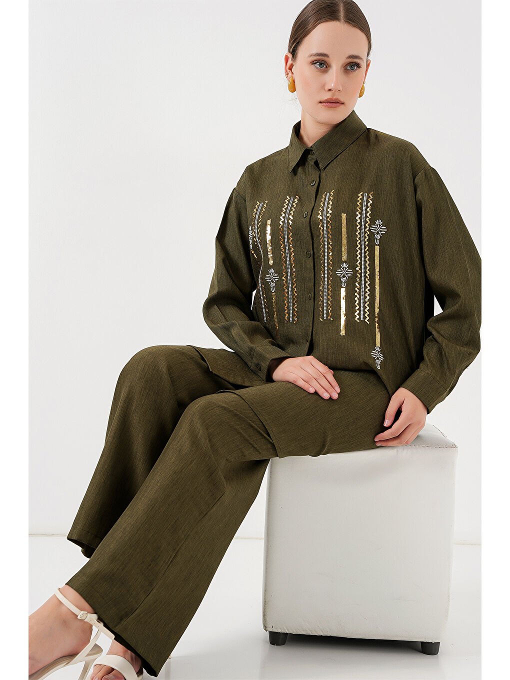 Desenli Tunik Pantolon İkili Takım 6720 - Haki