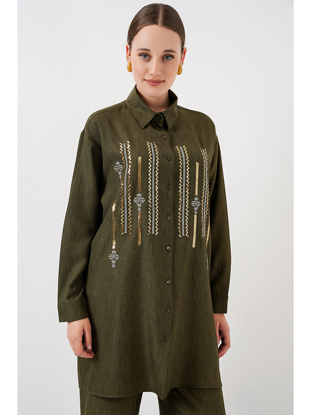 Desenli Tunik Pantolon İkili Takım 6720 - Haki-1