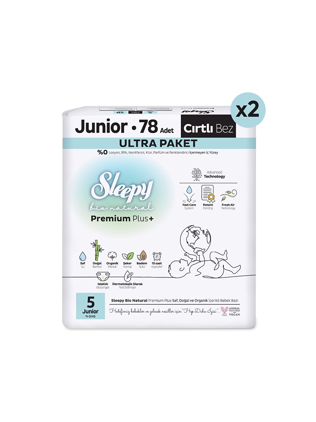 Bio Natural Premium Plus Ultra Paket Bebek Bezi 5 Numara Junior 156 Adet-1