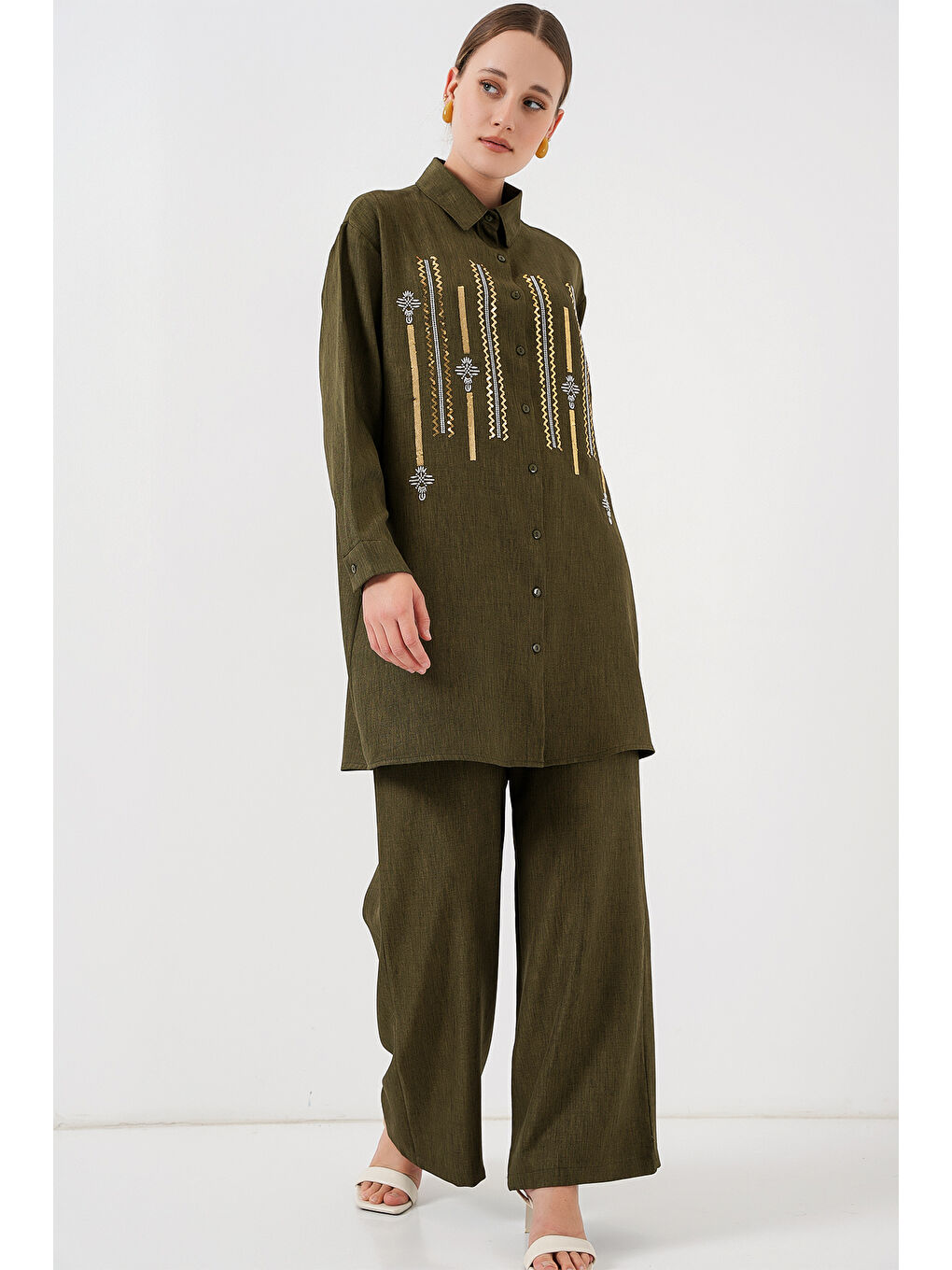 Desenli Tunik Pantolon İkili Takım 6720 - Haki-2