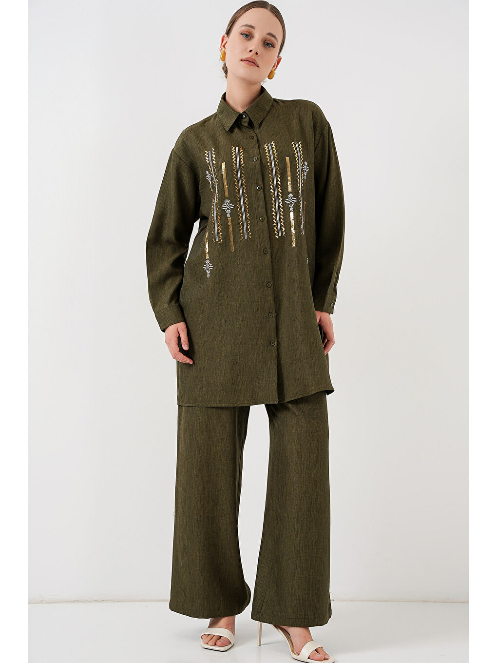 Desenli Tunik Pantolon İkili Takım 6720 - Haki-3