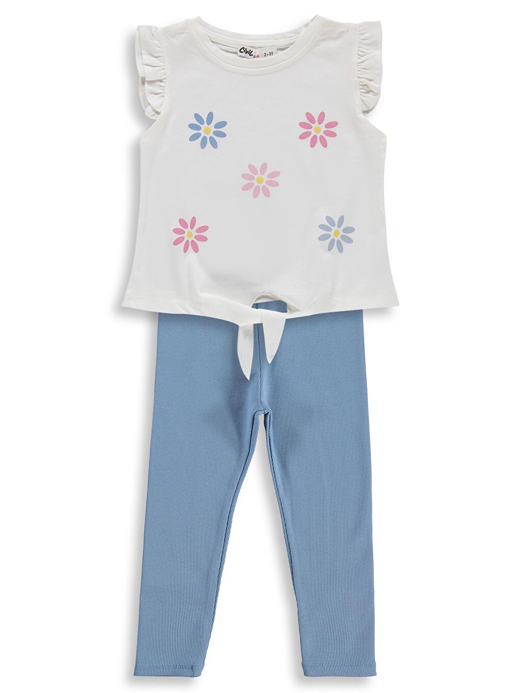 Girls Çiçek Baskılı 2-5 Yaş Takım - Kırık Beyaz-Açık İndigo