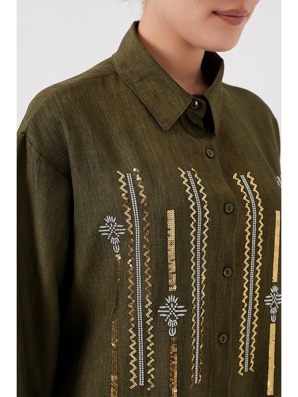 Desenli Tunik Pantolon İkili Takım 6720 - Haki-5