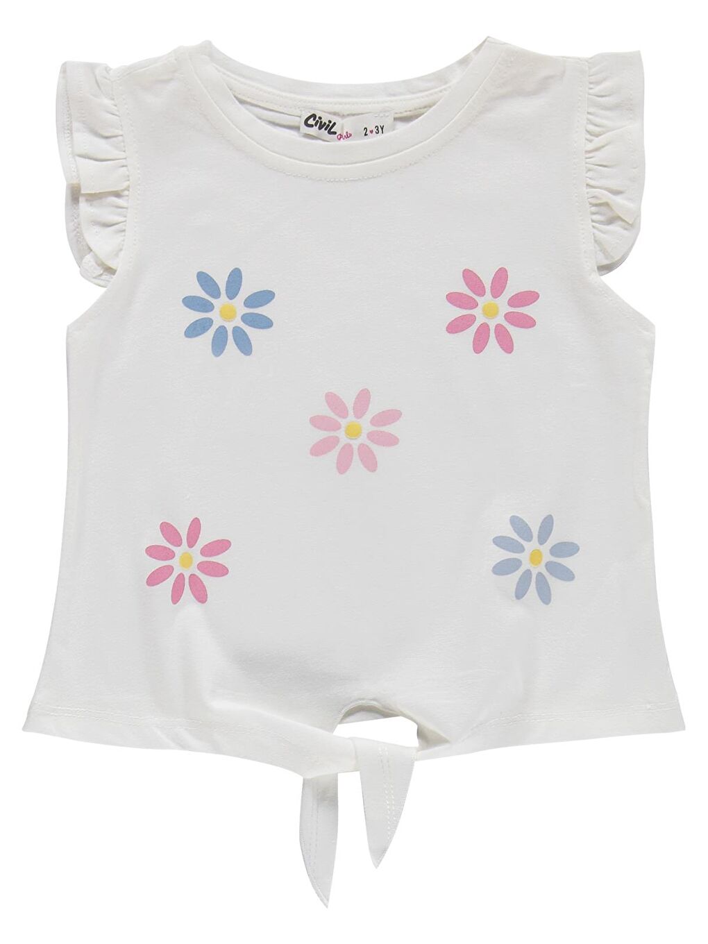 Girls Çiçek Baskılı 2-5 Yaş Takım - Kırık Beyaz-Açık İndigo-1