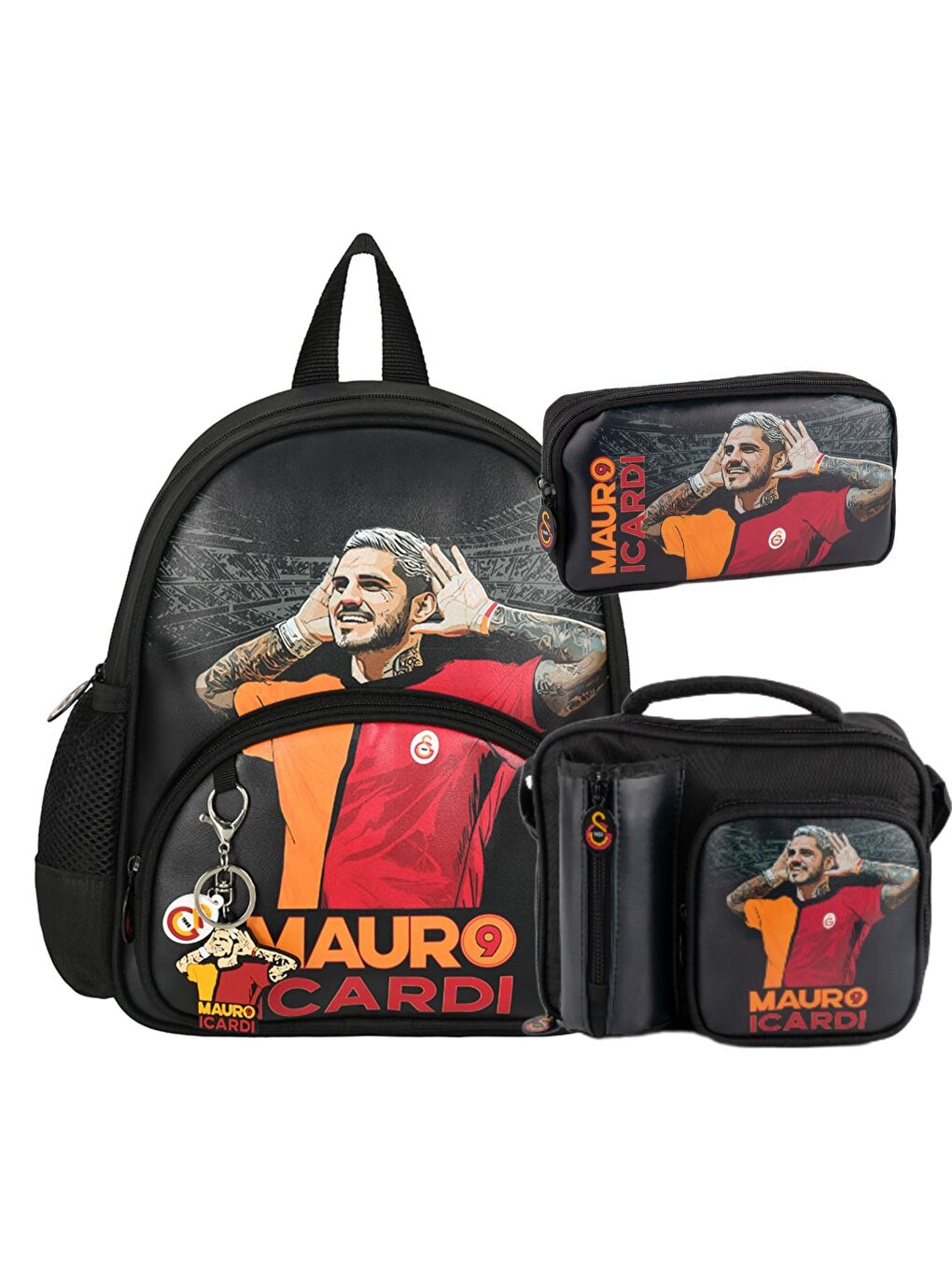 2 Bölmeli Mauro Icardi Suni Deri Anaokulu Çantası + Beslenme Çantası + Kalemlik