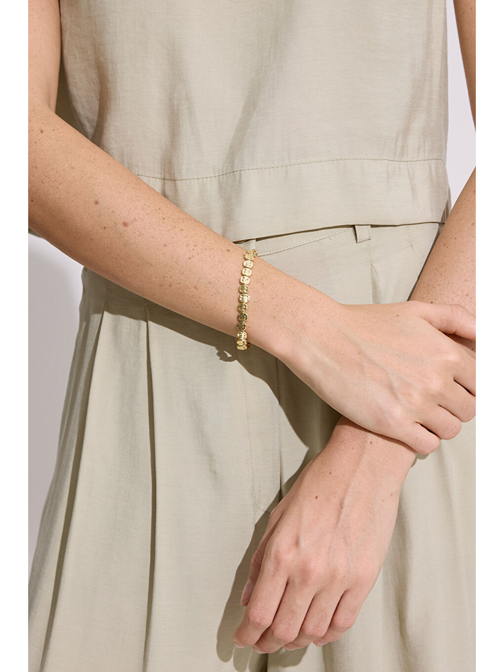 Sarı Yassı Toplu Tamtur Bileklik Gold-1