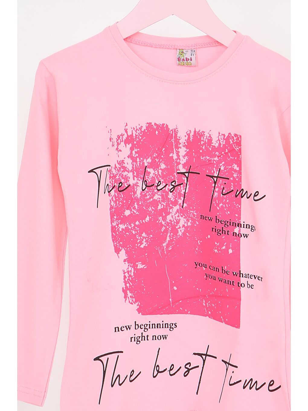 Kız Çocuk Pembe Uzun Kollu Baskılı Penye Badi - 27693-1