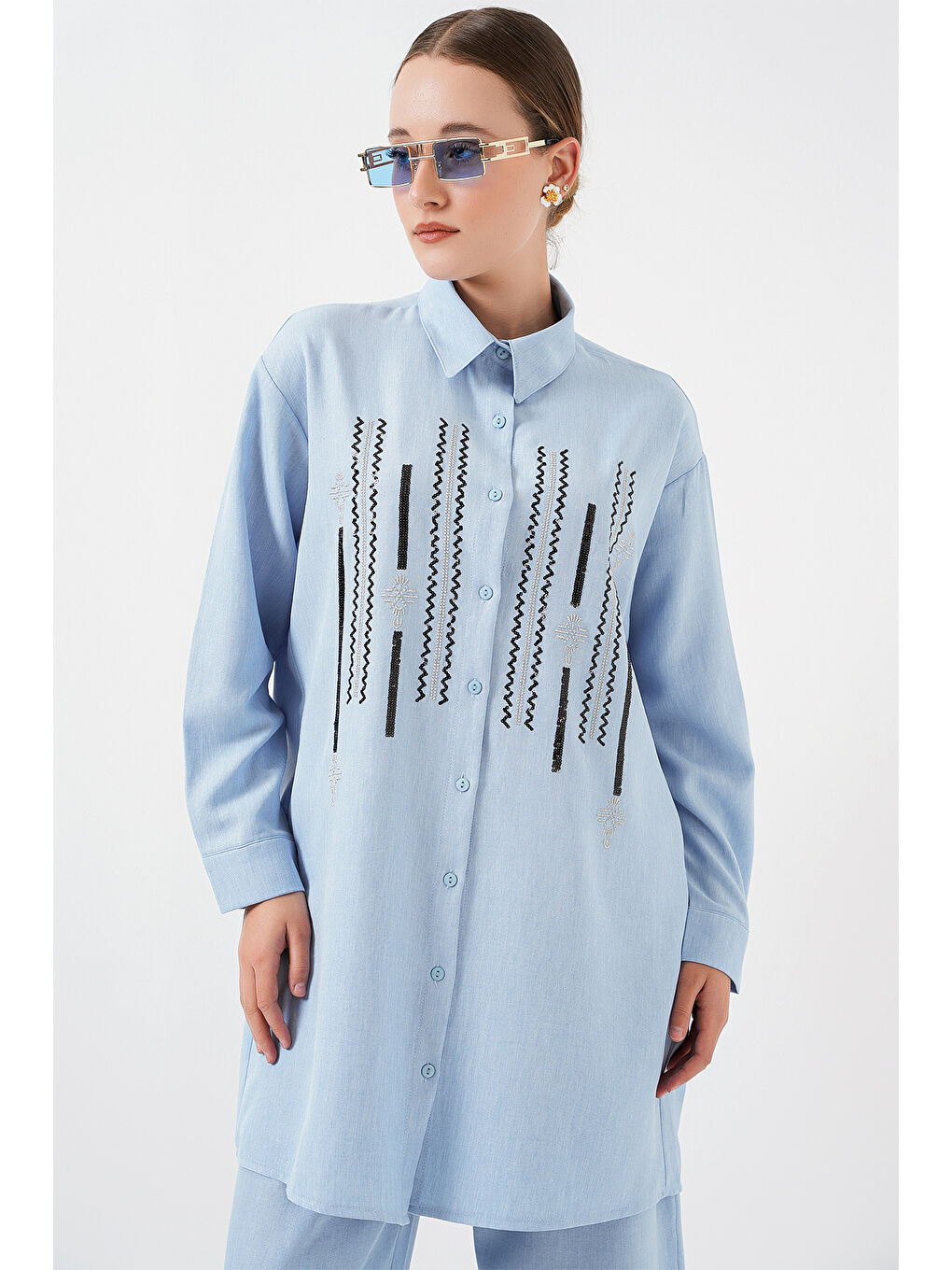 Desenli Tunik Pantolon İkili Takım 6720 - Mavi-1