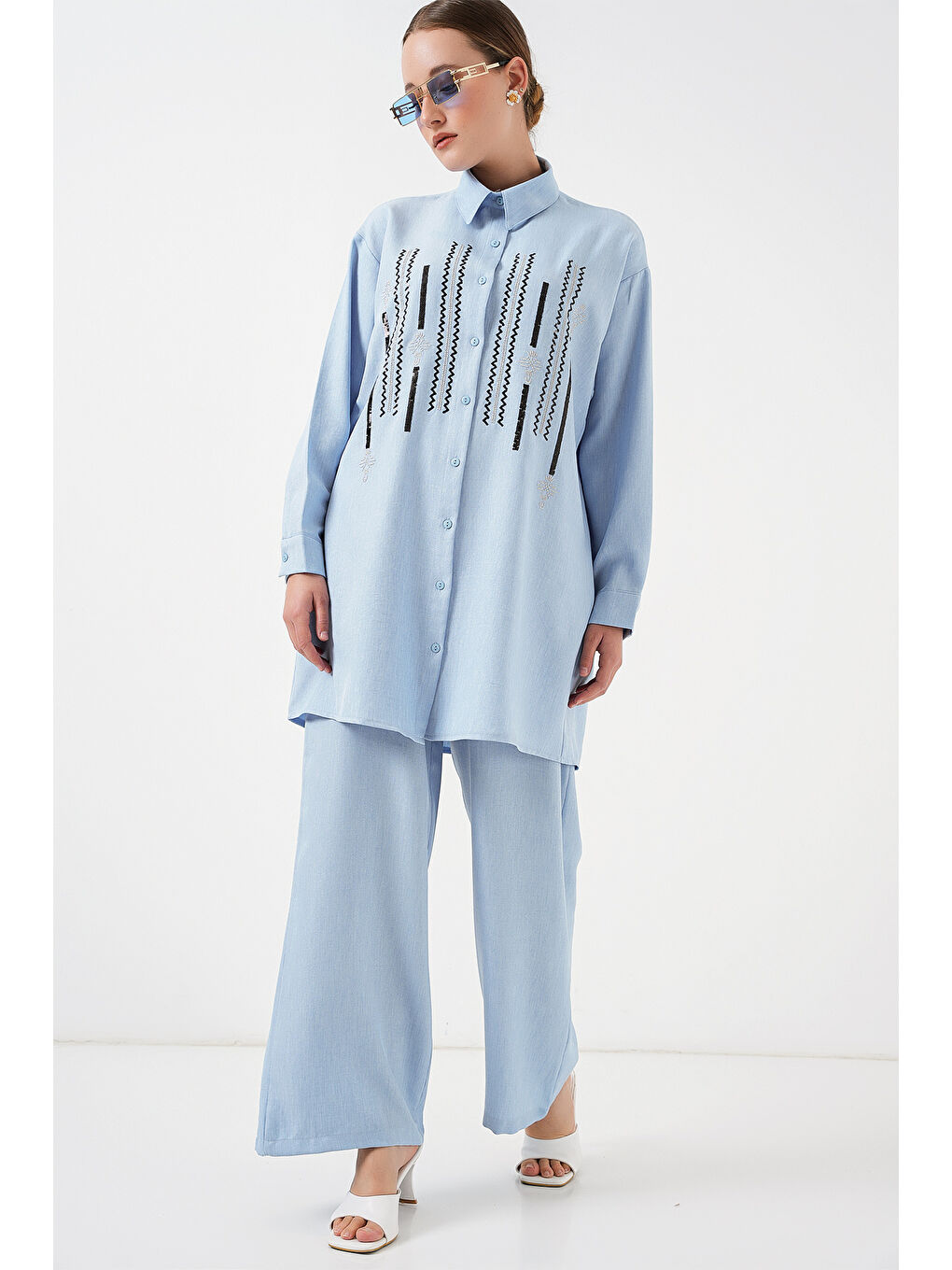 Desenli Tunik Pantolon İkili Takım 6720 - Mavi-2