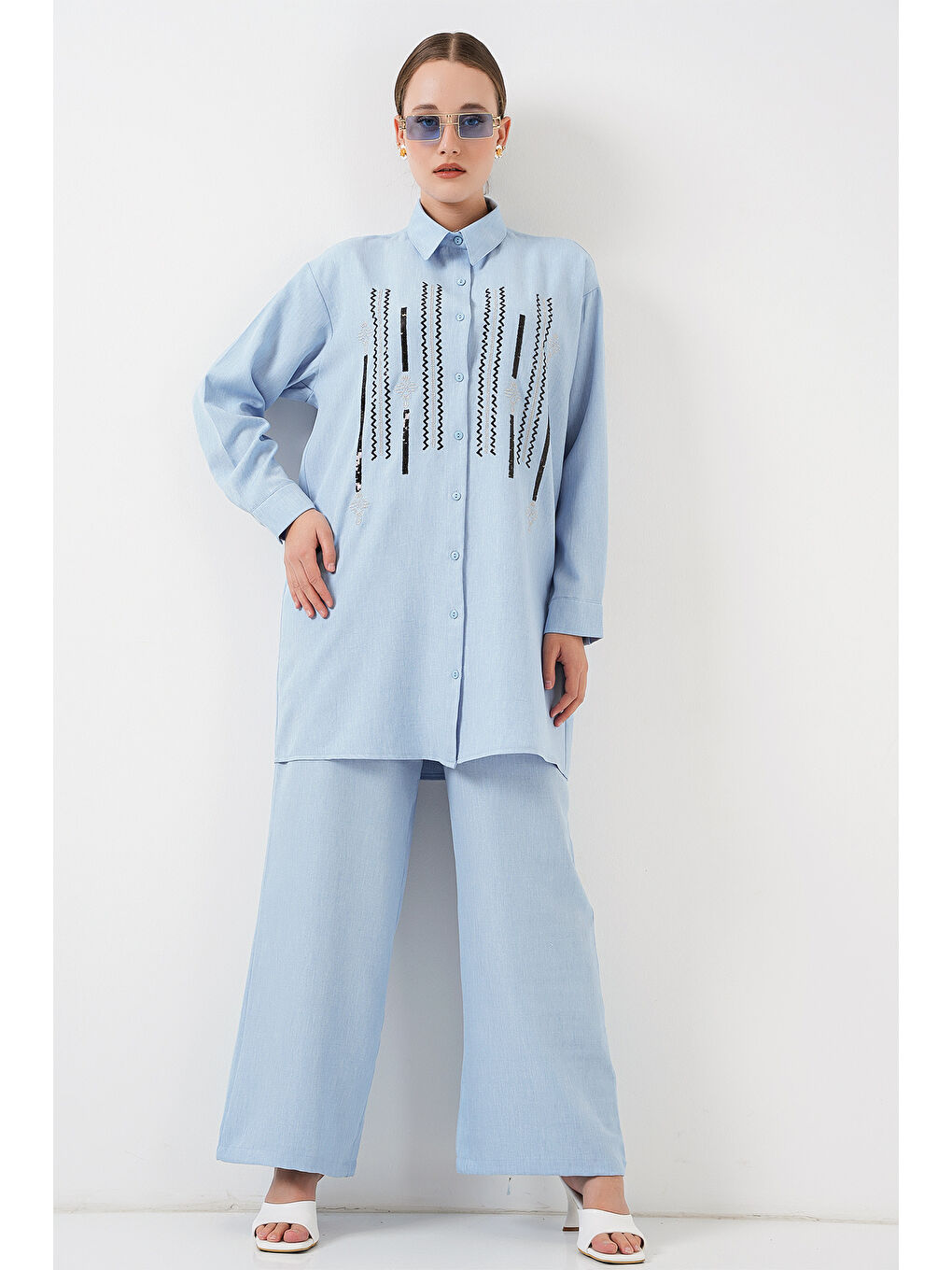 Desenli Tunik Pantolon İkili Takım 6720 - Mavi-3