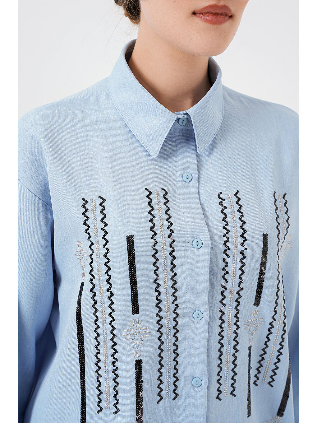 Desenli Tunik Pantolon İkili Takım 6720 - Mavi-4