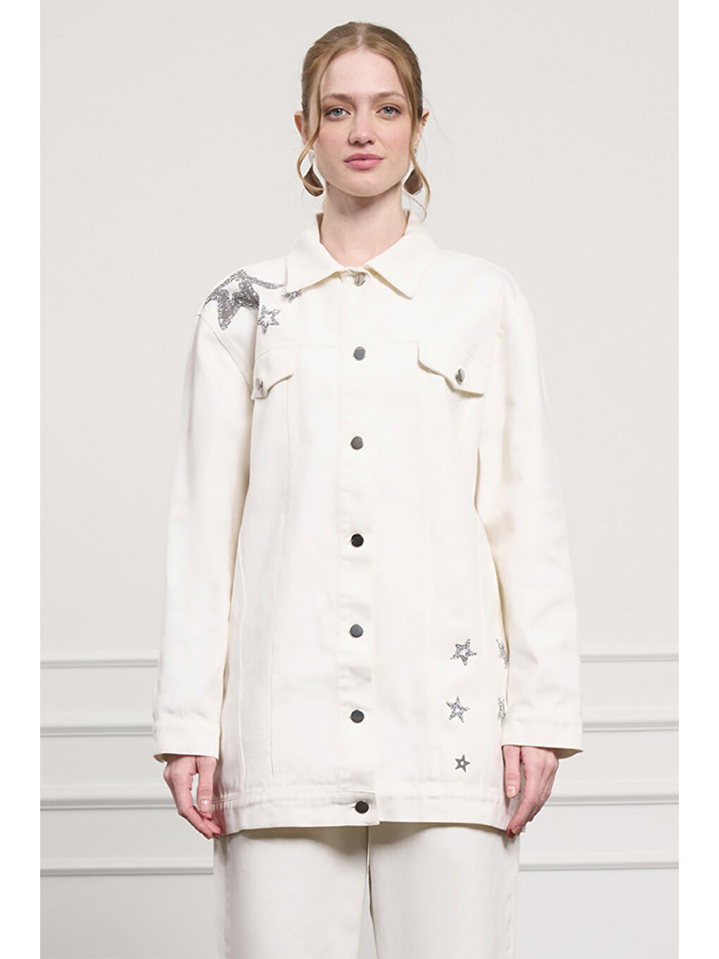 Taş Detay Jean Ceket 4042 Ekru-2
