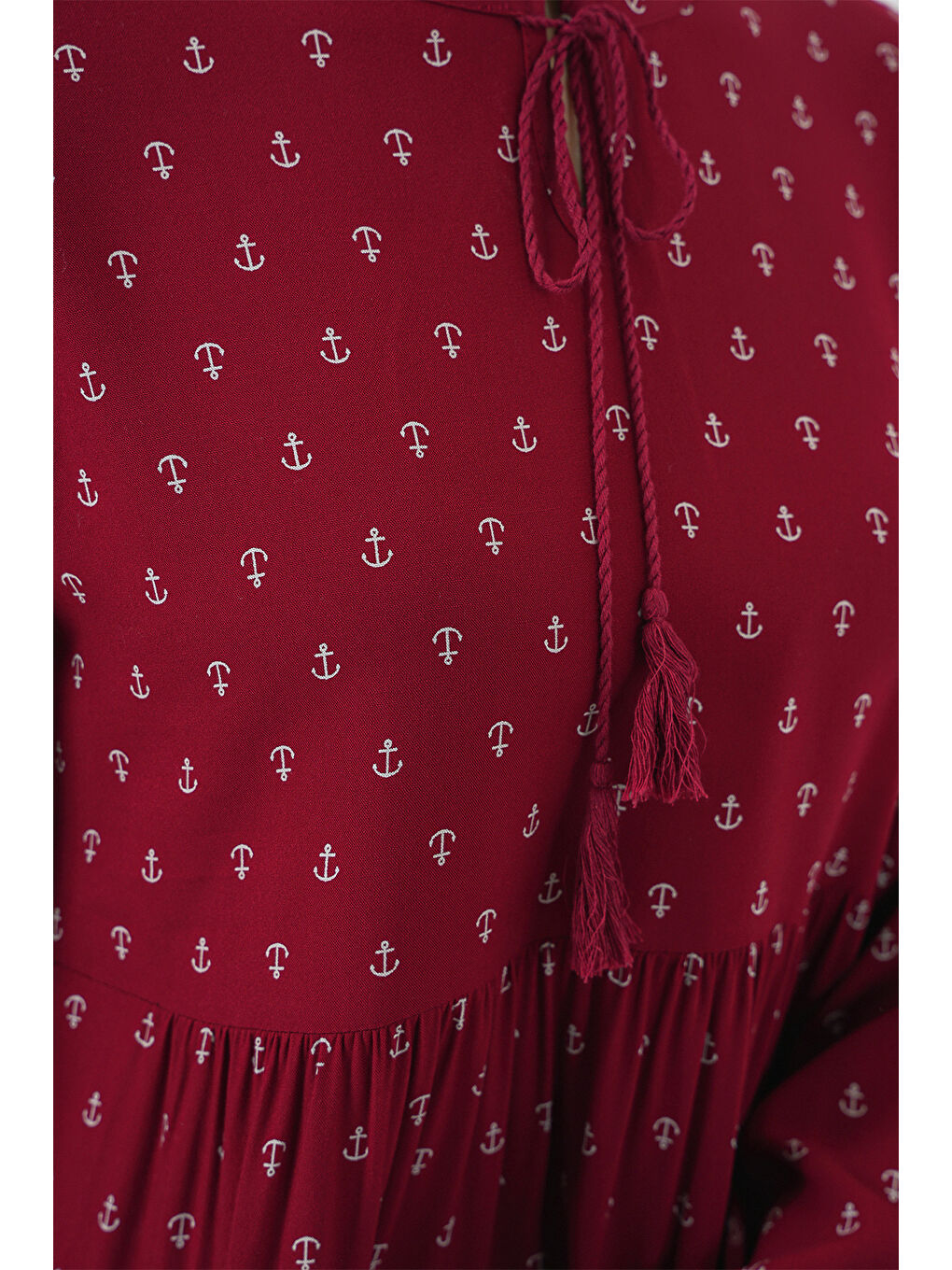 1627 Yaka Bağcıklı Tesettür Elbise - Bordo-4