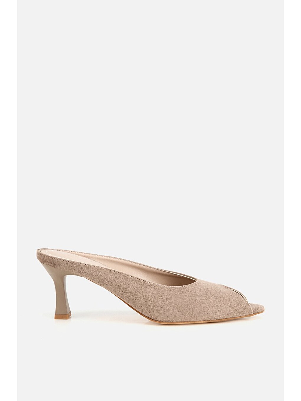 Bej Kadın Vizon Süet Kısa Topuklu Günlük Stiletto-1