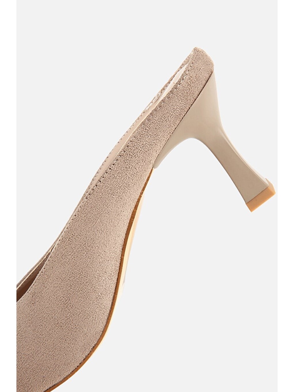 Bej Kadın Vizon Süet Kısa Topuklu Günlük Stiletto-5