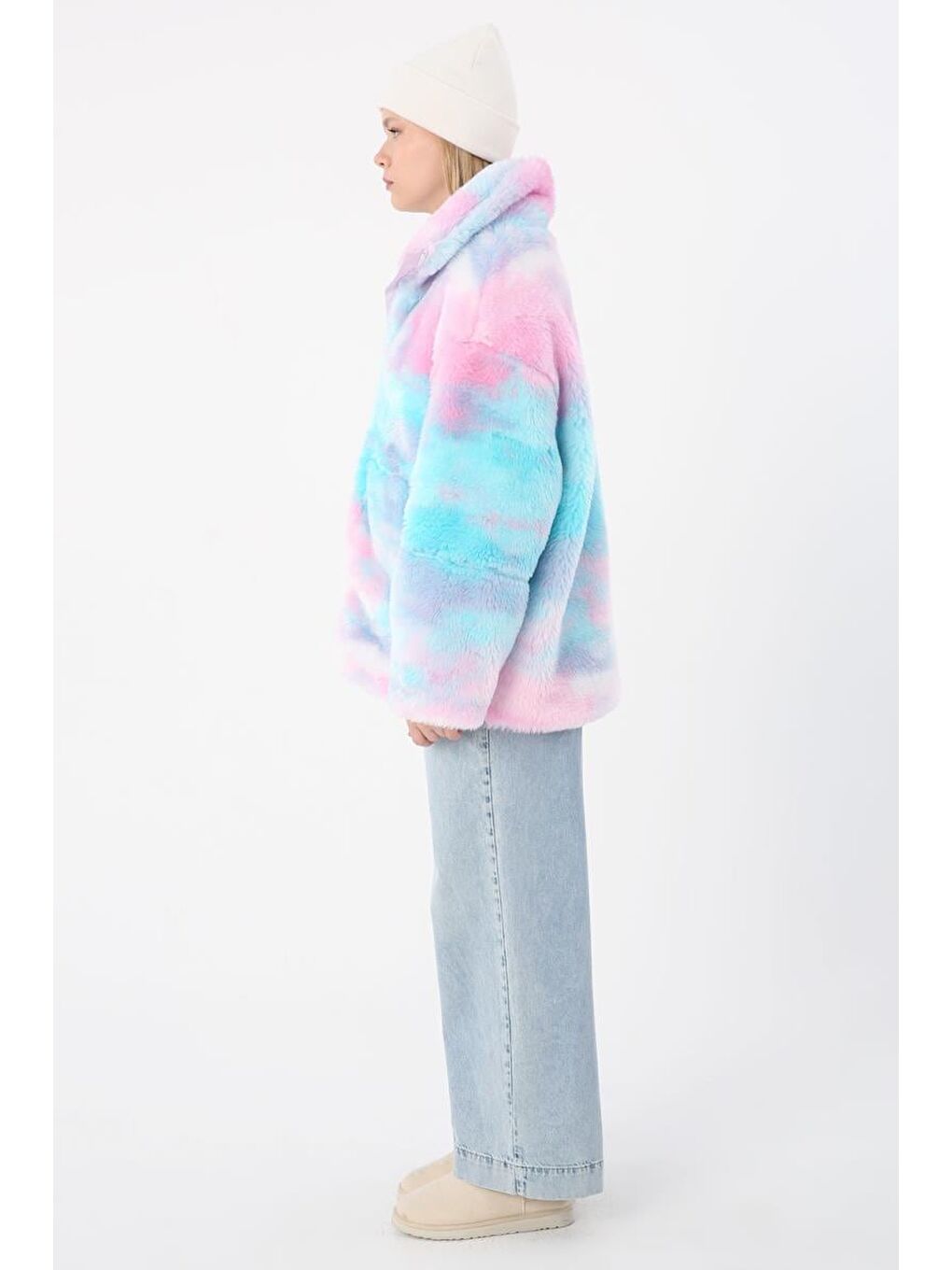 Pembe Mavi Pelüş Fermuarlı Mont-2