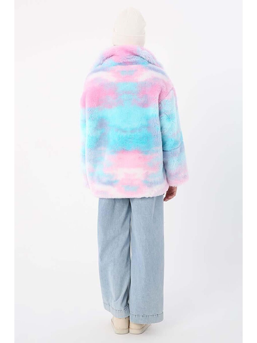 Pembe Mavi Pelüş Fermuarlı Mont-3