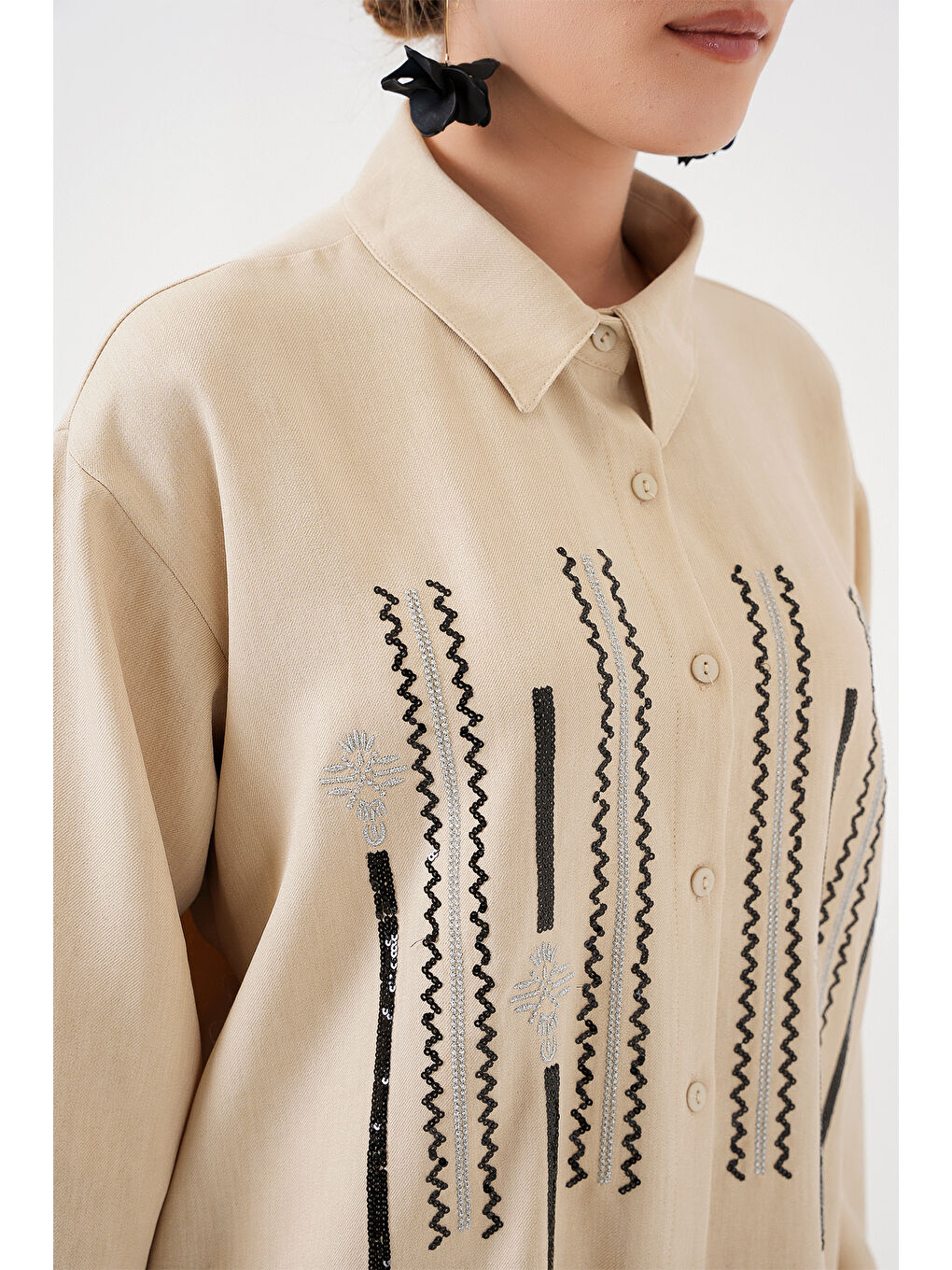 Ekru Desenli Tunik Pantolon İkili Takım 6720 - Krem-4