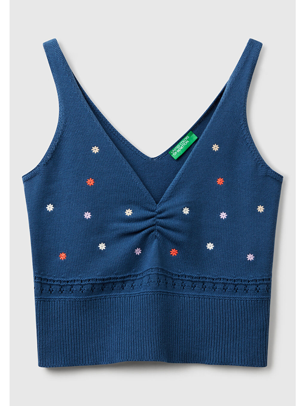 Mavi Kadın Denim %100 Pamuk Çiçek İşlemeli Göğsü Büzgülü Regular Fit Triko Atlet-1