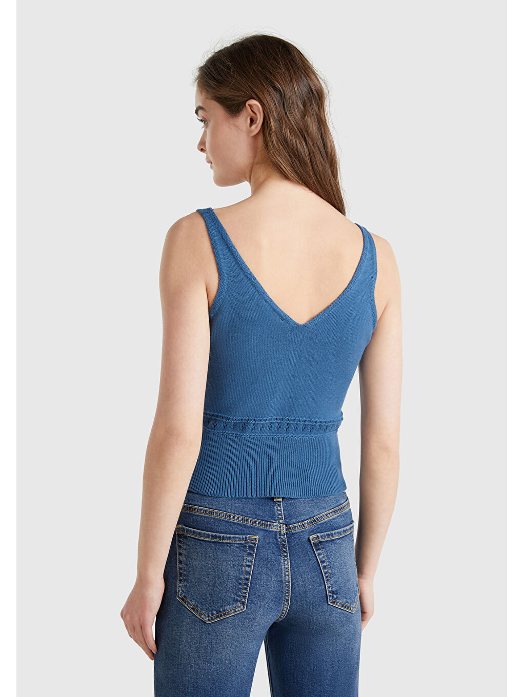 Mavi Kadın Denim %100 Pamuk Çiçek İşlemeli Göğsü Büzgülü Regular Fit Triko Atlet-2