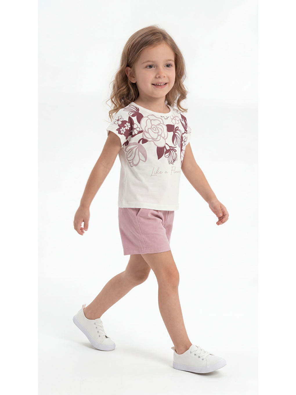 Pembe Çiçek Kabartma Baskılı Penye Kız Çocuk Alt Üst Takım-1