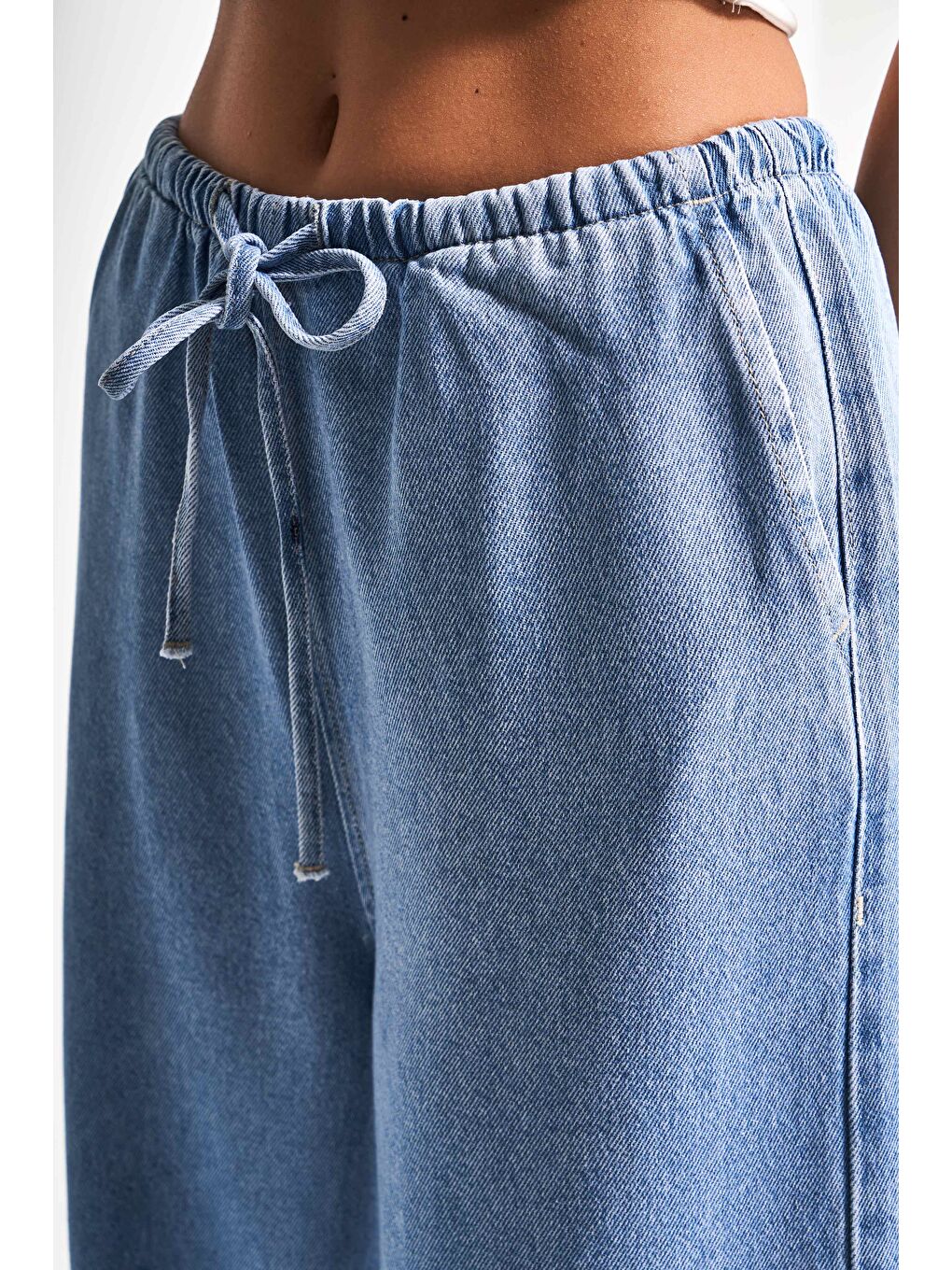 Mavi Kadın Jean Rengi 1s5-4 Beli Lastikli Süper Palazzo Fit %100 Pamuk Denim Jean-2