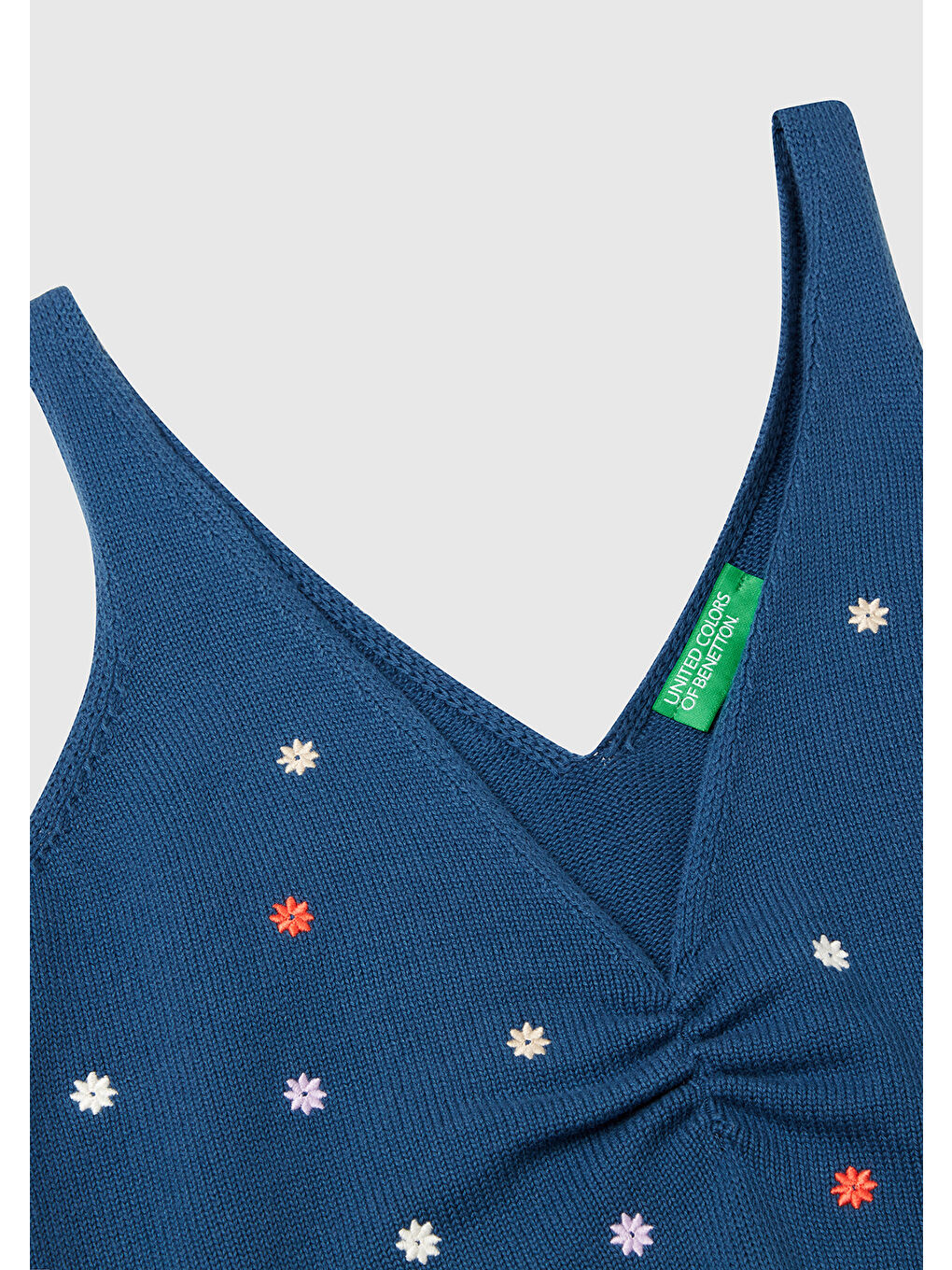 Mavi Kadın Denim %100 Pamuk Çiçek İşlemeli Göğsü Büzgülü Regular Fit Triko Atlet-5