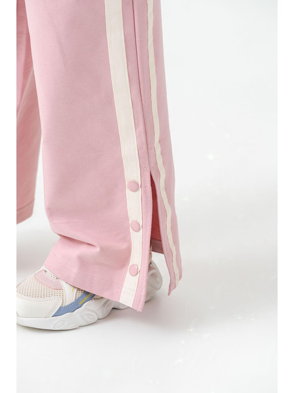 Pembe Yanlar Grogren Şeritli Paçalar Çıtçıtlı Kız Çocuk Eşofman Alt-3