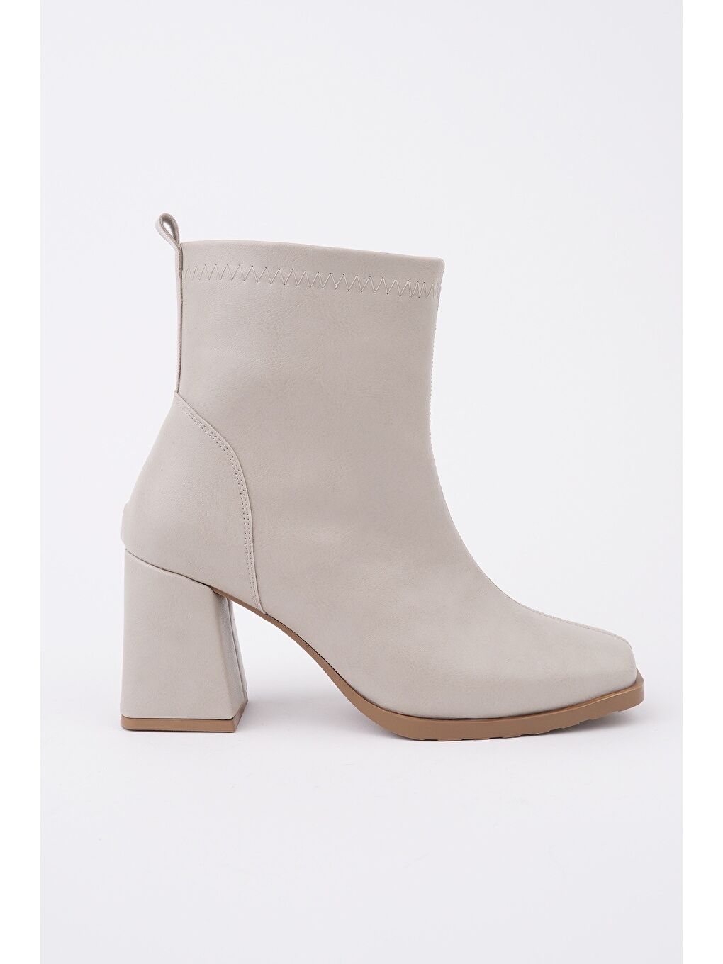 Bej LUCİE Küt Burun Kalın Topuklu Fermuarlı Kadın Bot-2