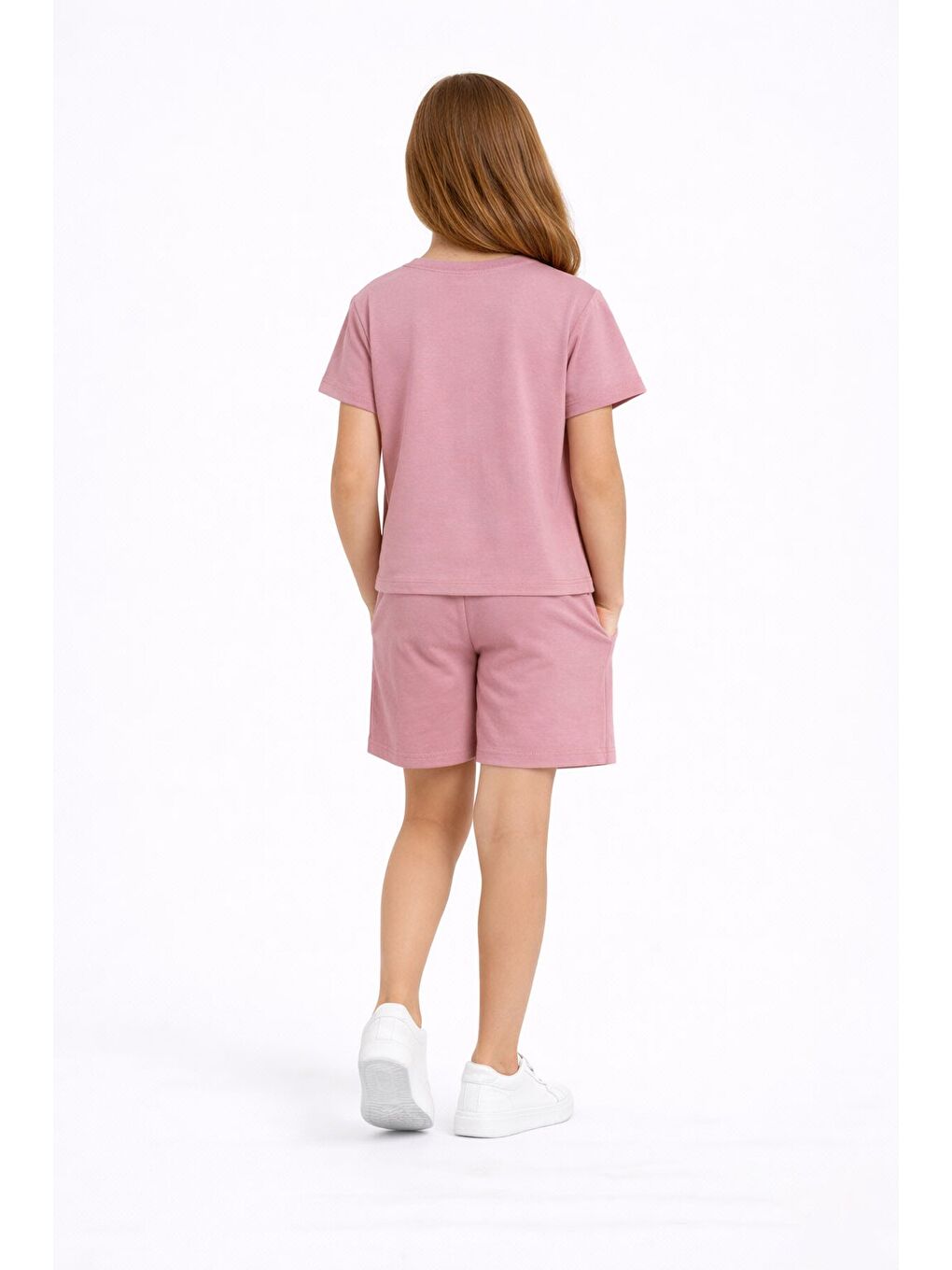 Pembe Gül Kurusu Sevimli Capuccina Baskılı Kız Çocuk Şortlu 2li Takım 23891-3