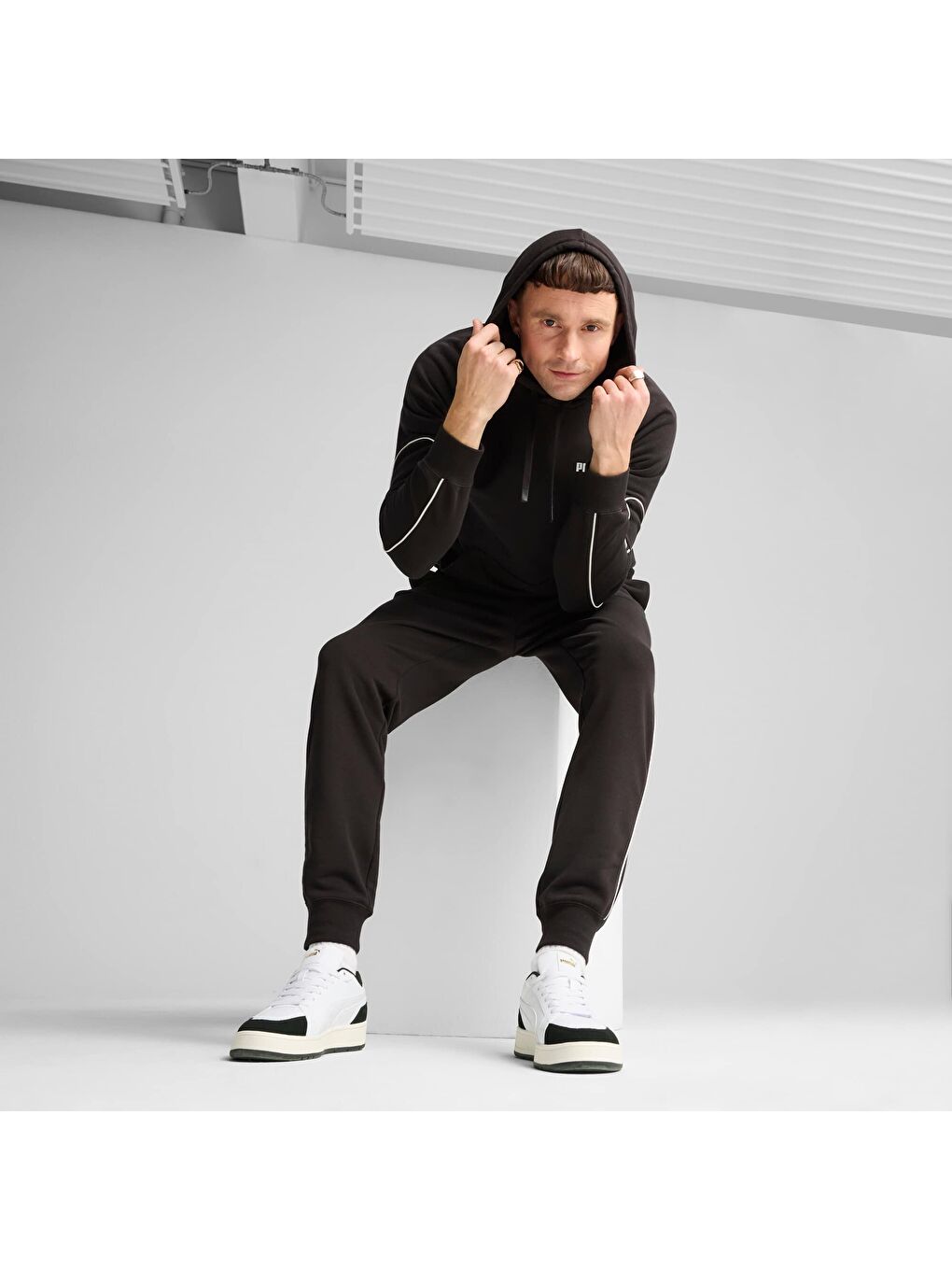 Siyah Sport Erkek Kapüşonlu Sweatshirt-3