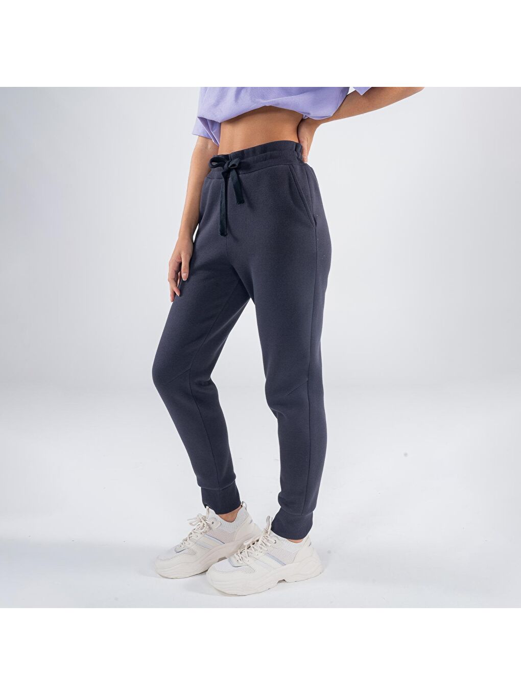 Agar Kadın Koyu Mavi Cepli Lastikli Jogger Pantalon Eşofman Altı-4