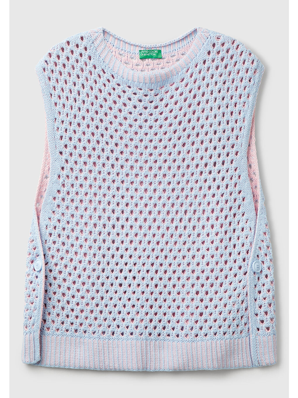 Kadın Açık Mavi Pamuk Karışımlı Kontrast Yanları Düğmeli Relax Fit Süveter-1