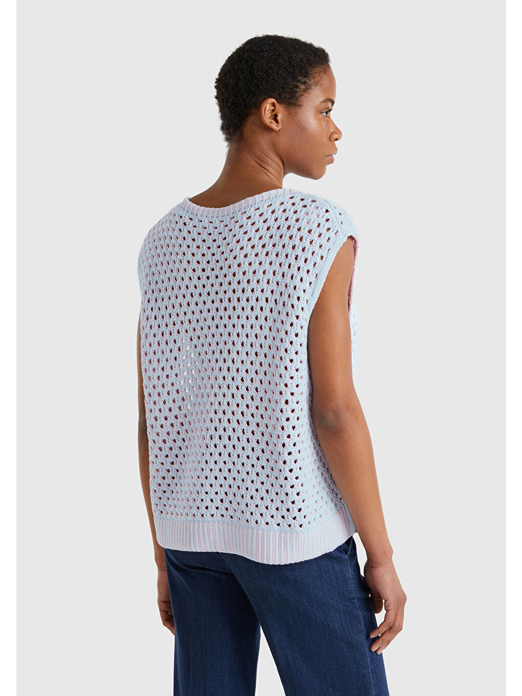 Kadın Açık Mavi Pamuk Karışımlı Kontrast Yanları Düğmeli Relax Fit Süveter-2