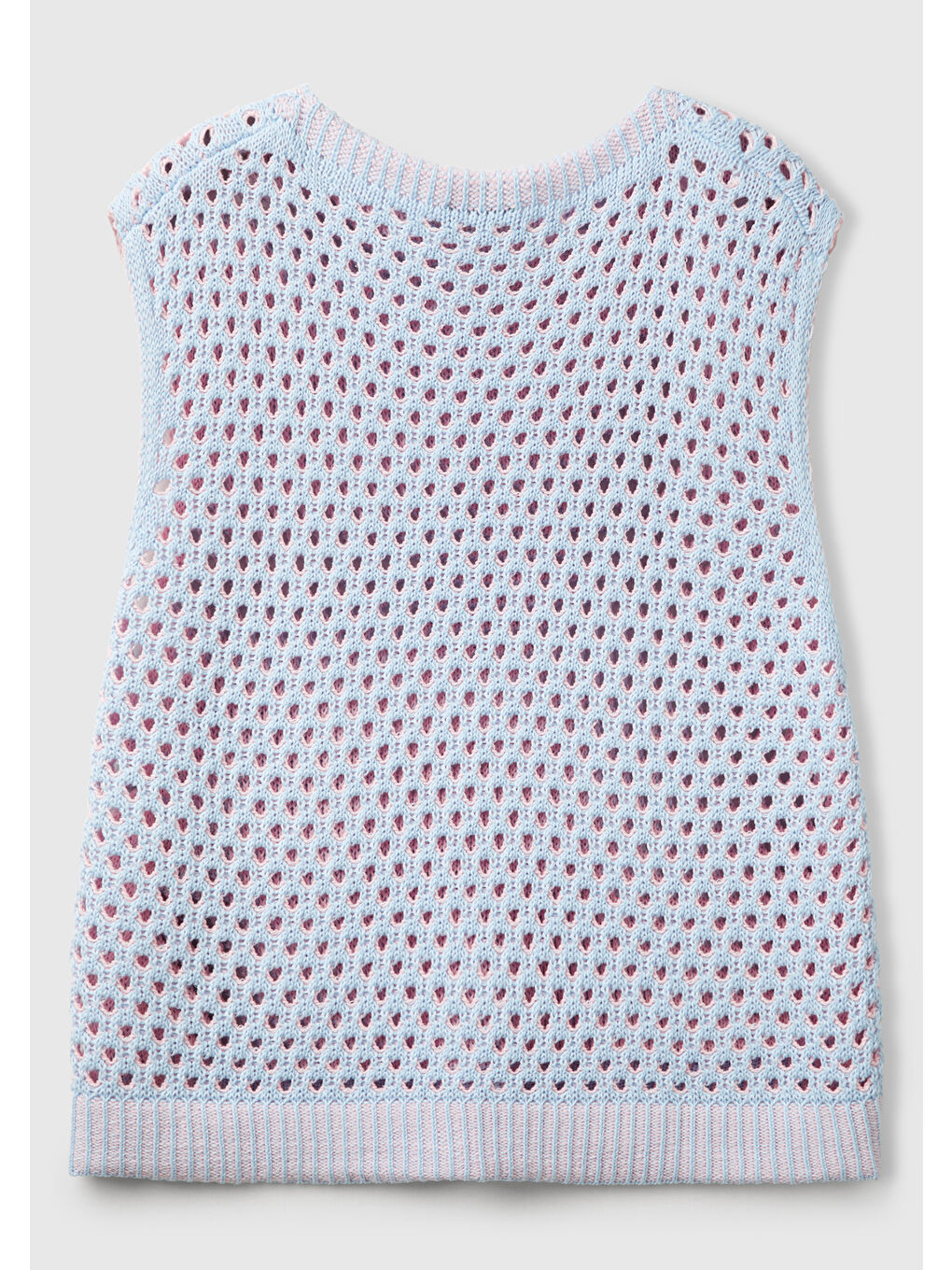 Kadın Açık Mavi Pamuk Karışımlı Kontrast Yanları Düğmeli Relax Fit Süveter-3