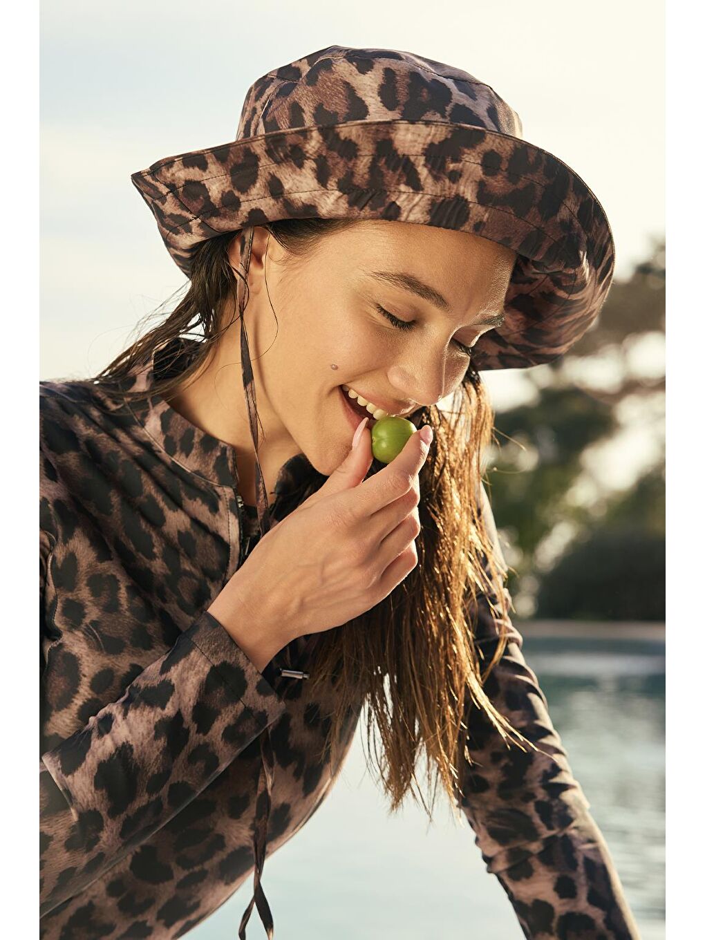 Kahverengi Bağlanabilir Bucket Şapka Leopar-3