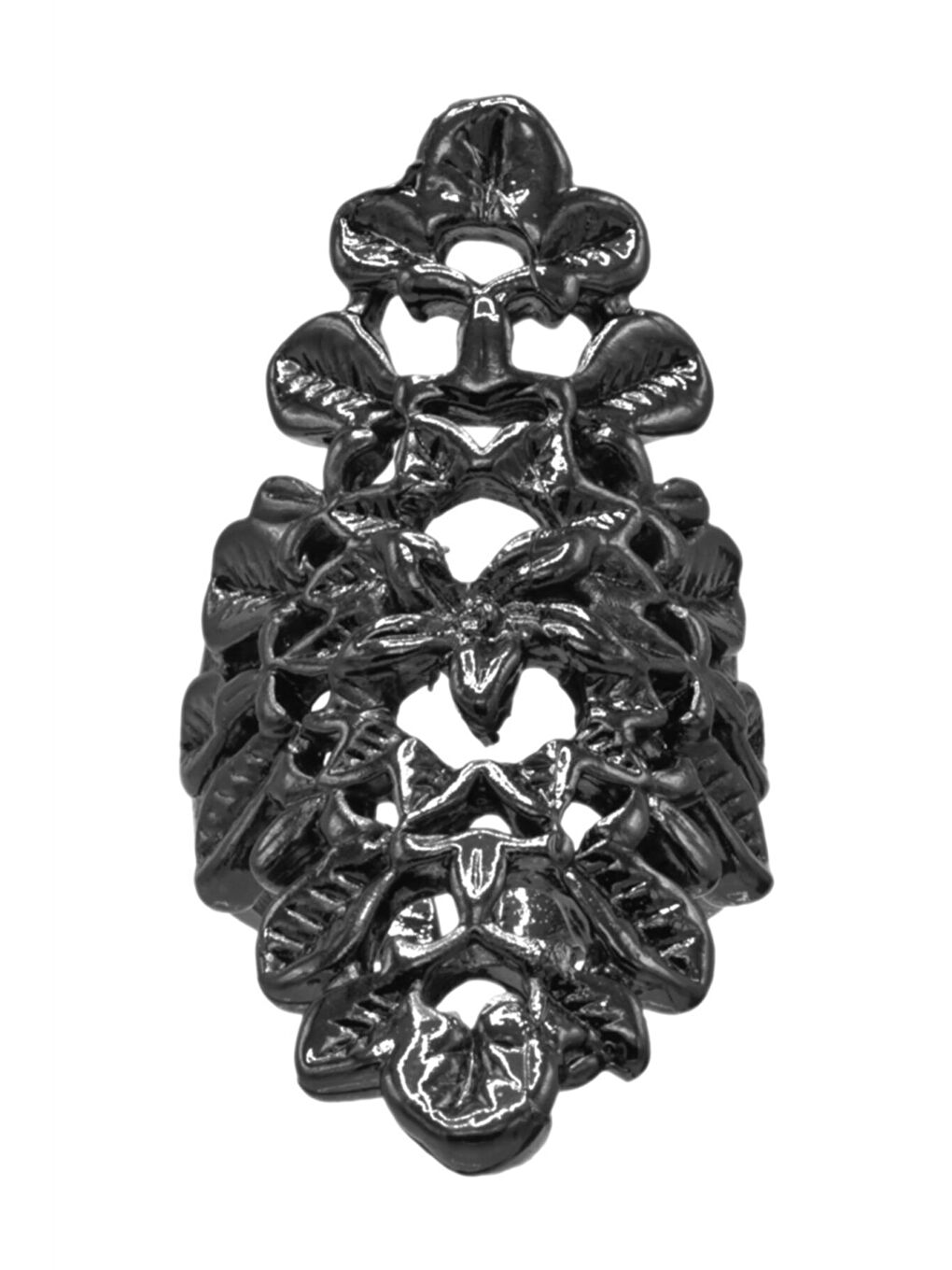 Kadın Antrasit Lak Kaplama Ayarlanabilir Çiçek Stilizesi Yüzük-1