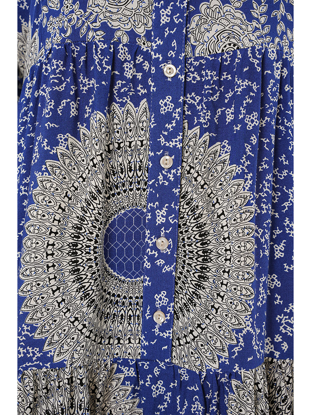 Mavi 2423 Otantik Desenli Tesettür Elbise - Saks 4-3