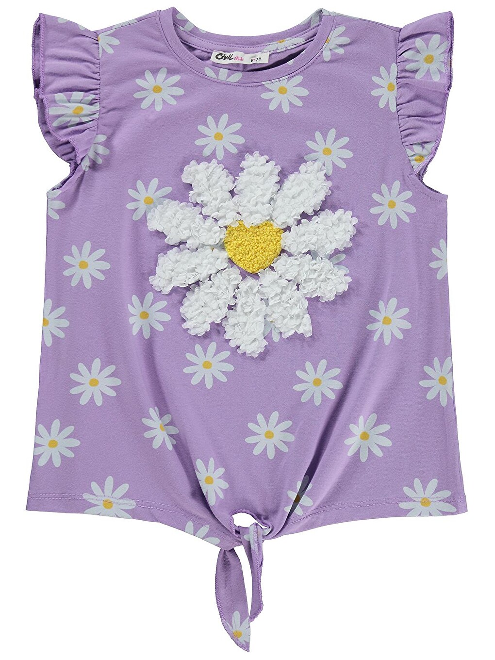 Girls Papatya Desenli 6-9 Yaş Tişört - Lila