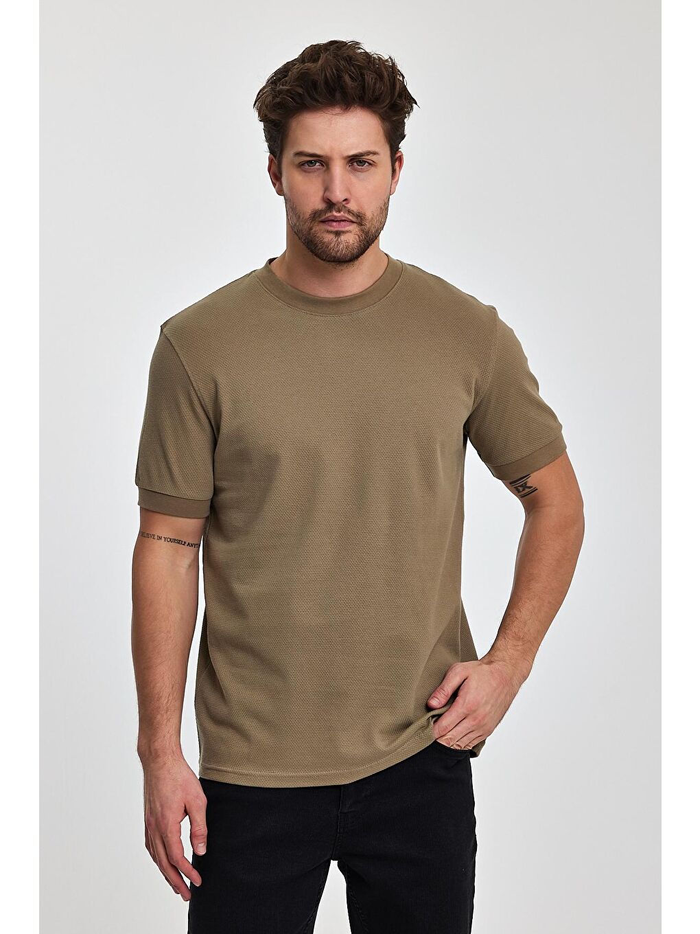 Bej 30-1 Petek Süprem Bisiklet Yaka Erkek Tişört