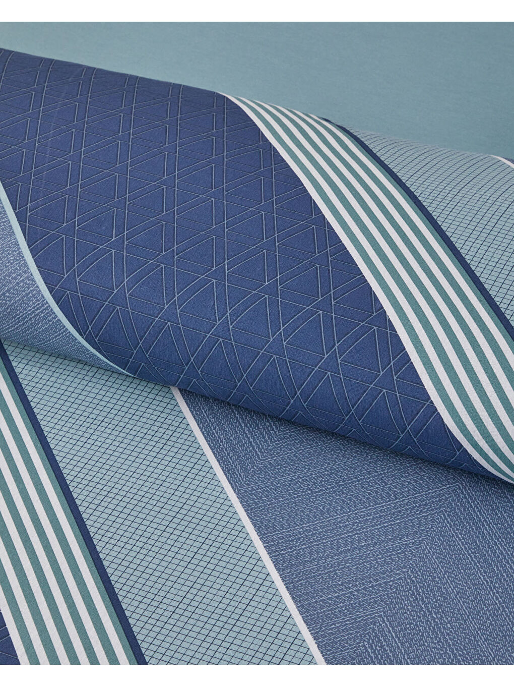 Parallel Patch Kolay Ütülenir Tek Kişilik Nevresim Takımı 160x220 cm Koyu Mavi-Seledon-3