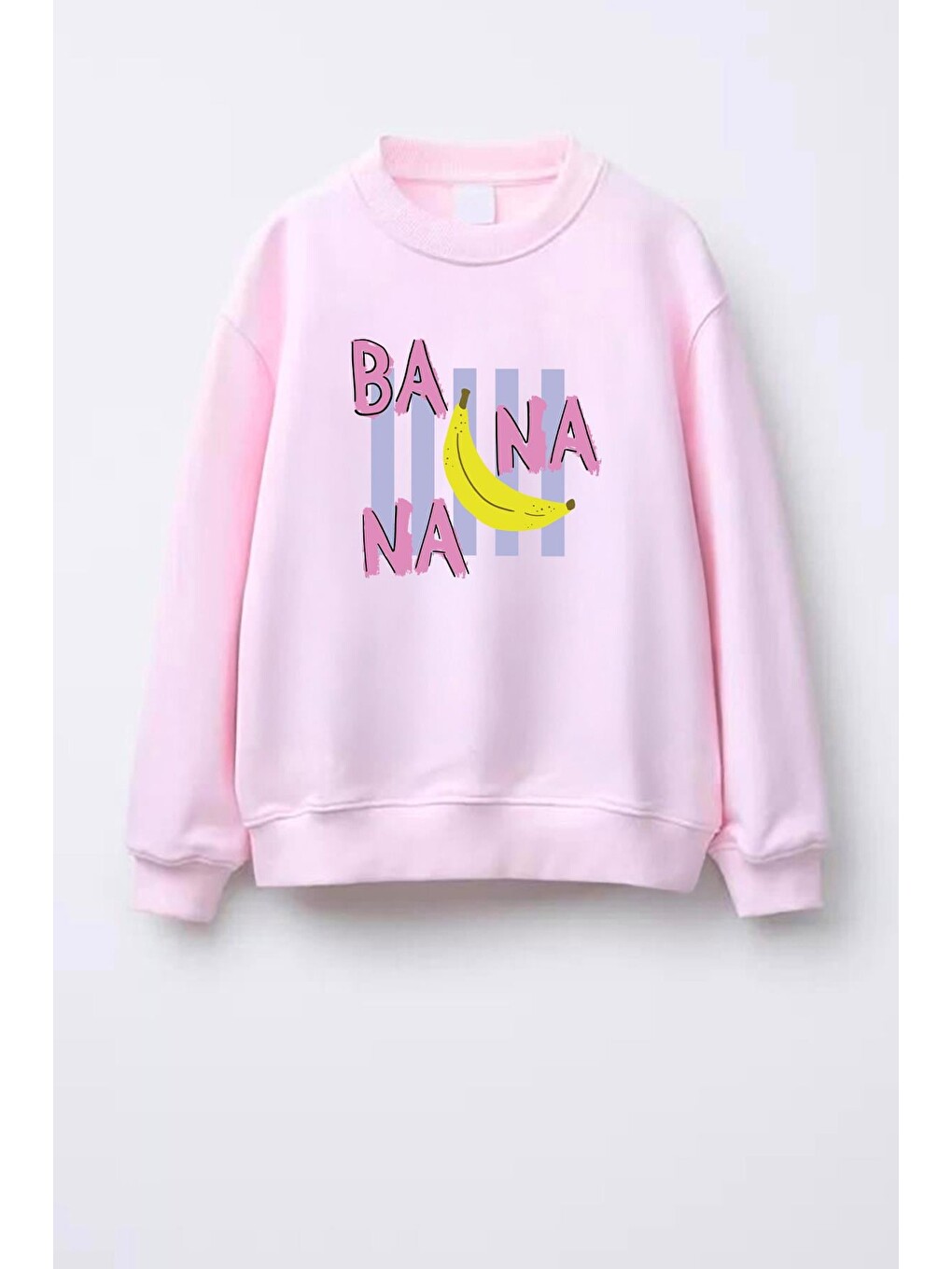 Pembe Kız Çocuk Baskılı 3 İplik Kumaş Pamuklu Sweatshirt