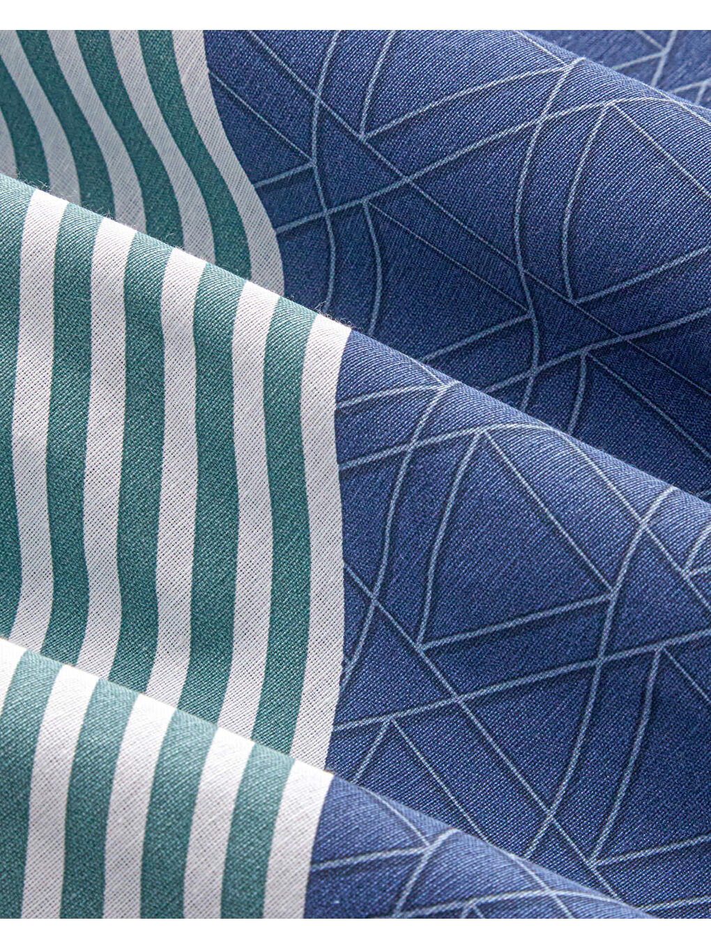 Parallel Patch Kolay Ütülenir Tek Kişilik Nevresim Takımı 160x220 cm Koyu Mavi-Seledon-5