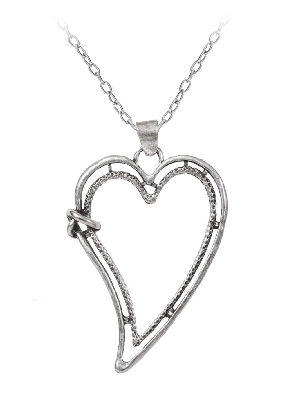 Gri Kadın Antik Gümüş Kaplama Kalp Figürlü Kolye-1