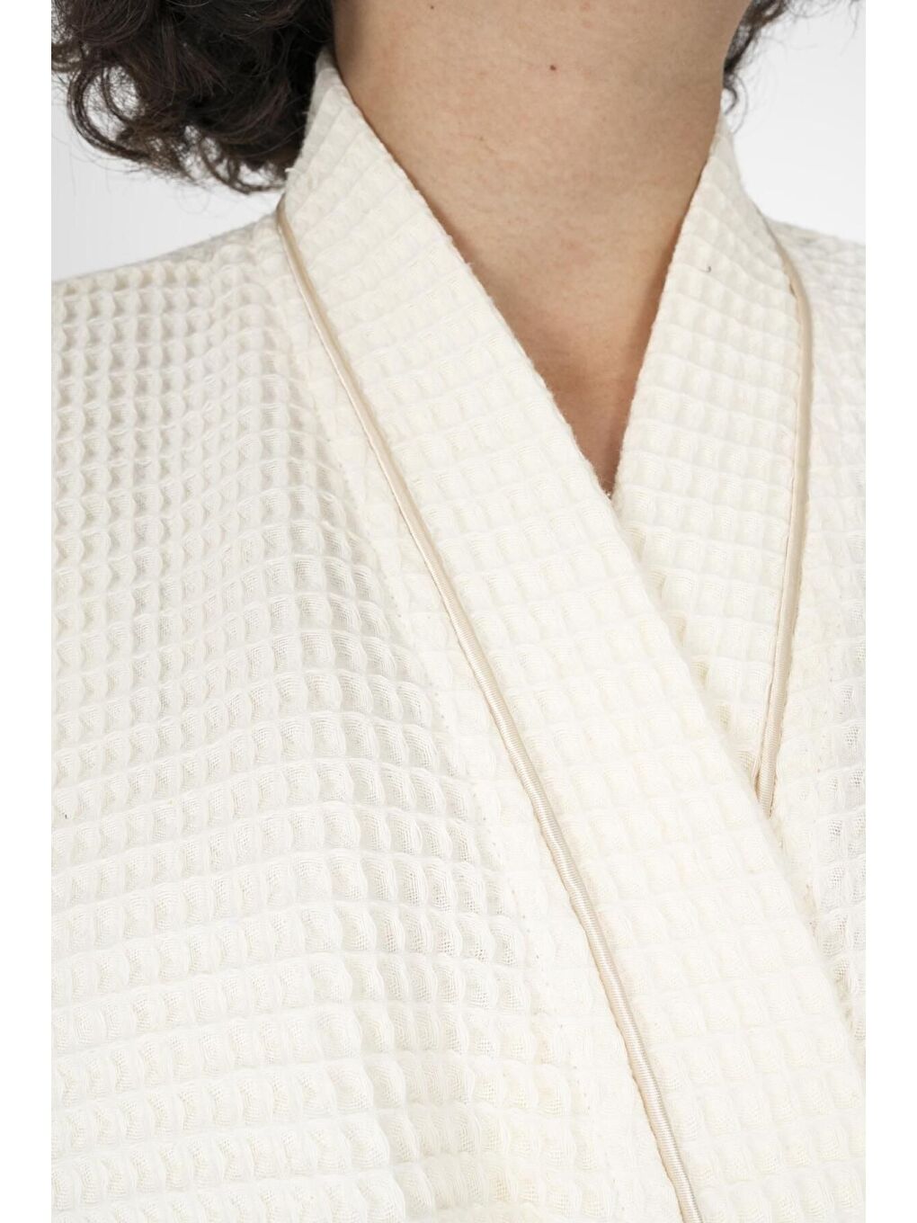 Ekru Kaos Serisi Kimono Yaka Pike Bornoz Sabahlık-1