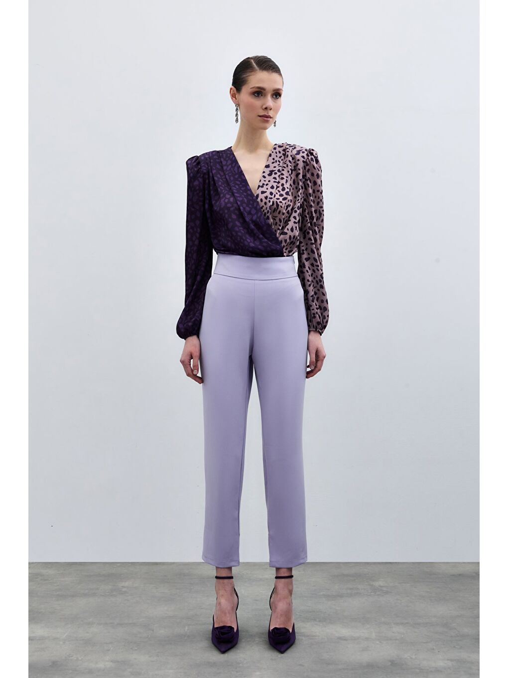Korsaj Detaylı Pantolon - Lila-1