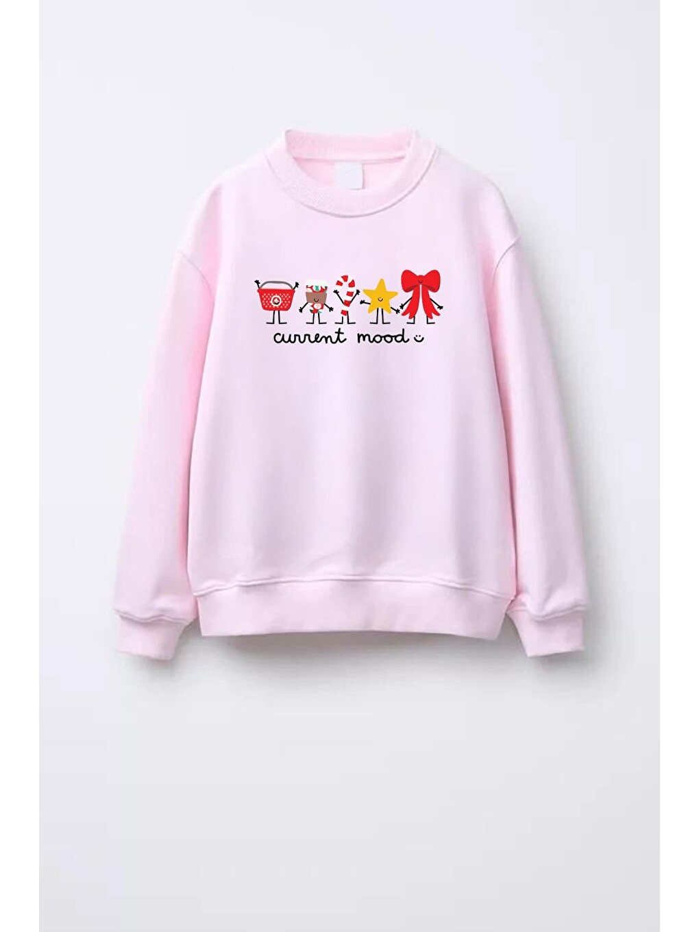 Pembe Kız Çocuk Yılbaşı Temalı 3 İplik Kumaş Pamuklu Sweatshirt-1